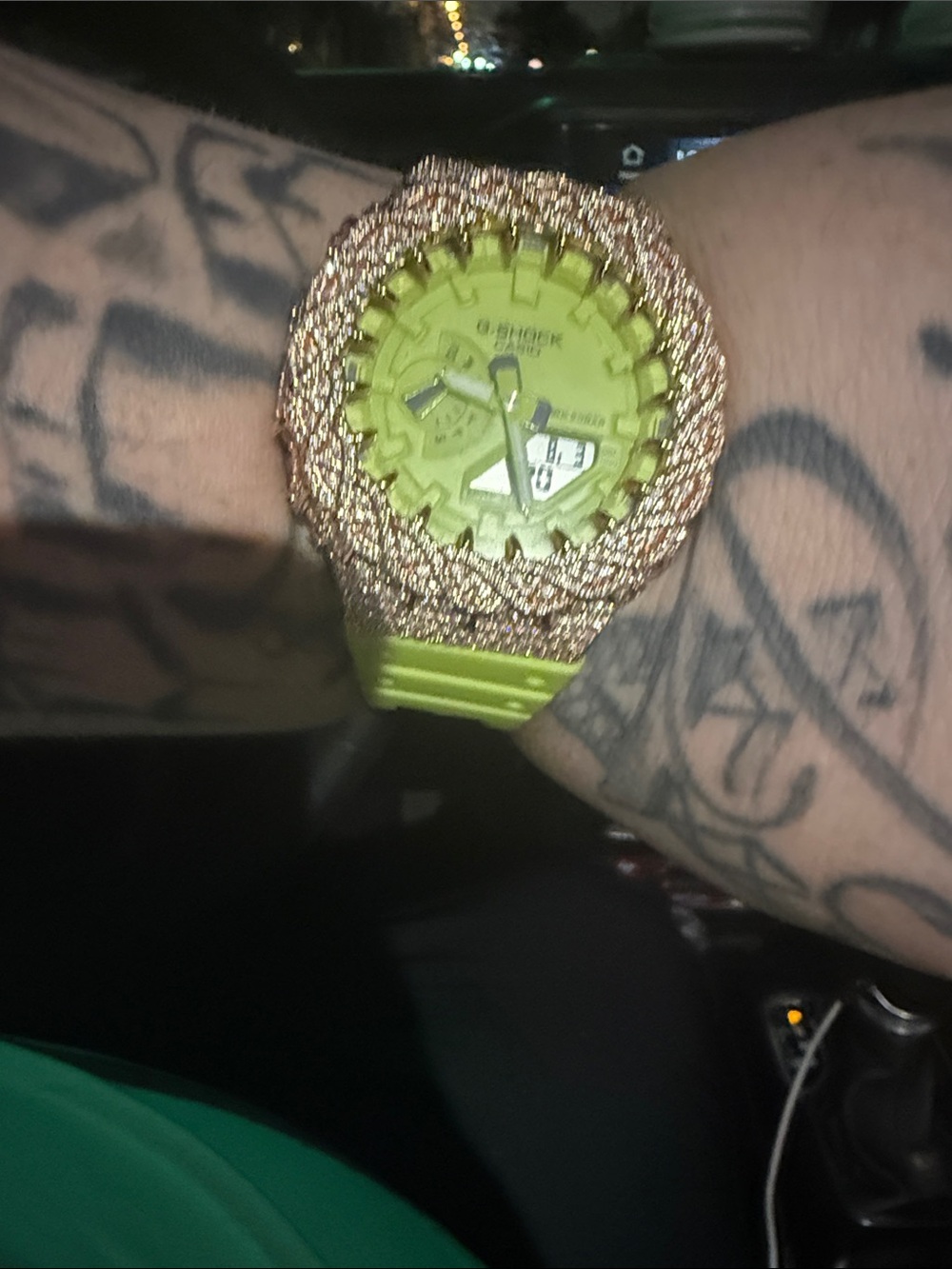 Unbranded Lime Green Digital-Analog Sports Watch with Rose Gold Crystal Bezel